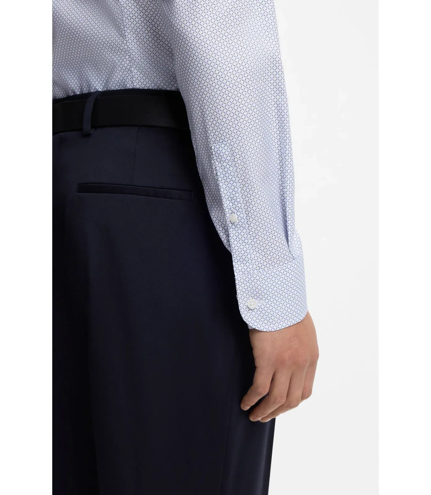 Boss Printed Slim Fit Shirt In Italian Made Twill Light Blue