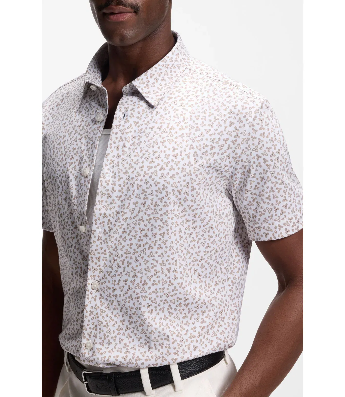 Boss Printed Slim Fit Shirt In Cotton Blend Jersey Light Beige