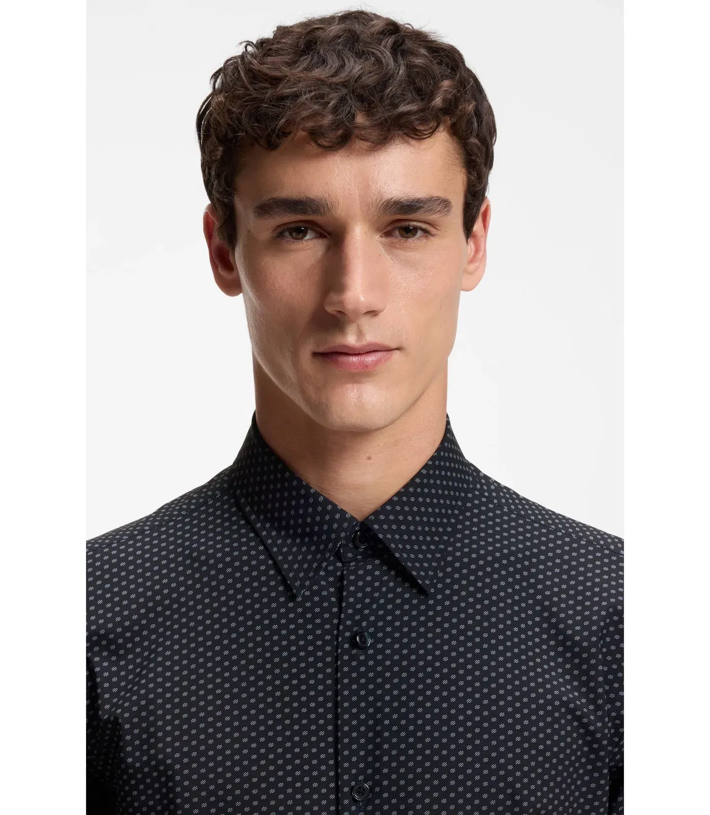 Boss Printed Regular Fit Shirt In Performance Stretch Jersey Dark Blue