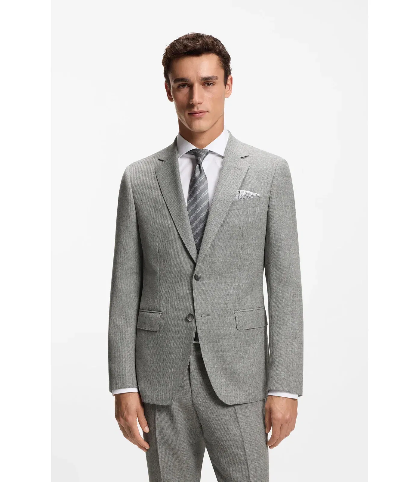 Boss Patterned Slim Fit Jacket In Stretch Wool Silver