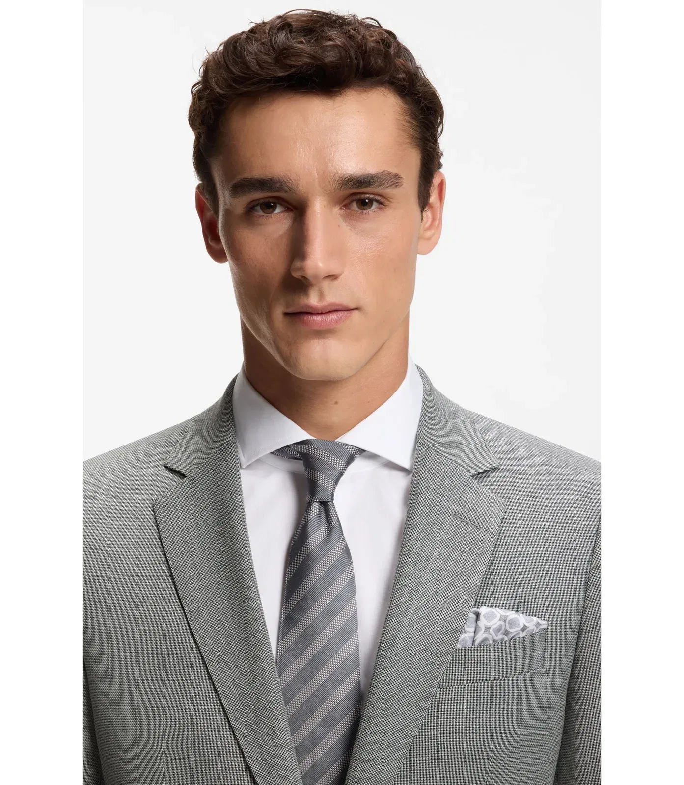 Boss Patterned Slim Fit Jacket In Stretch Wool Silver