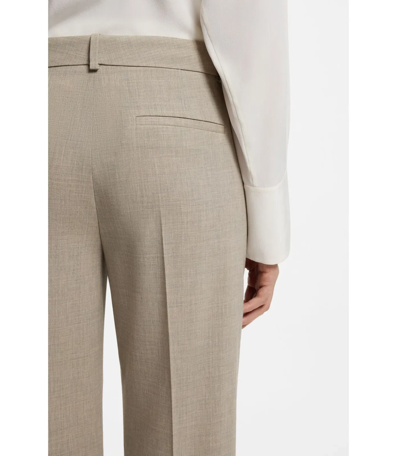 Boss Melange Relaxed Fit Trousers In Virgin Wool Light Beige Women's