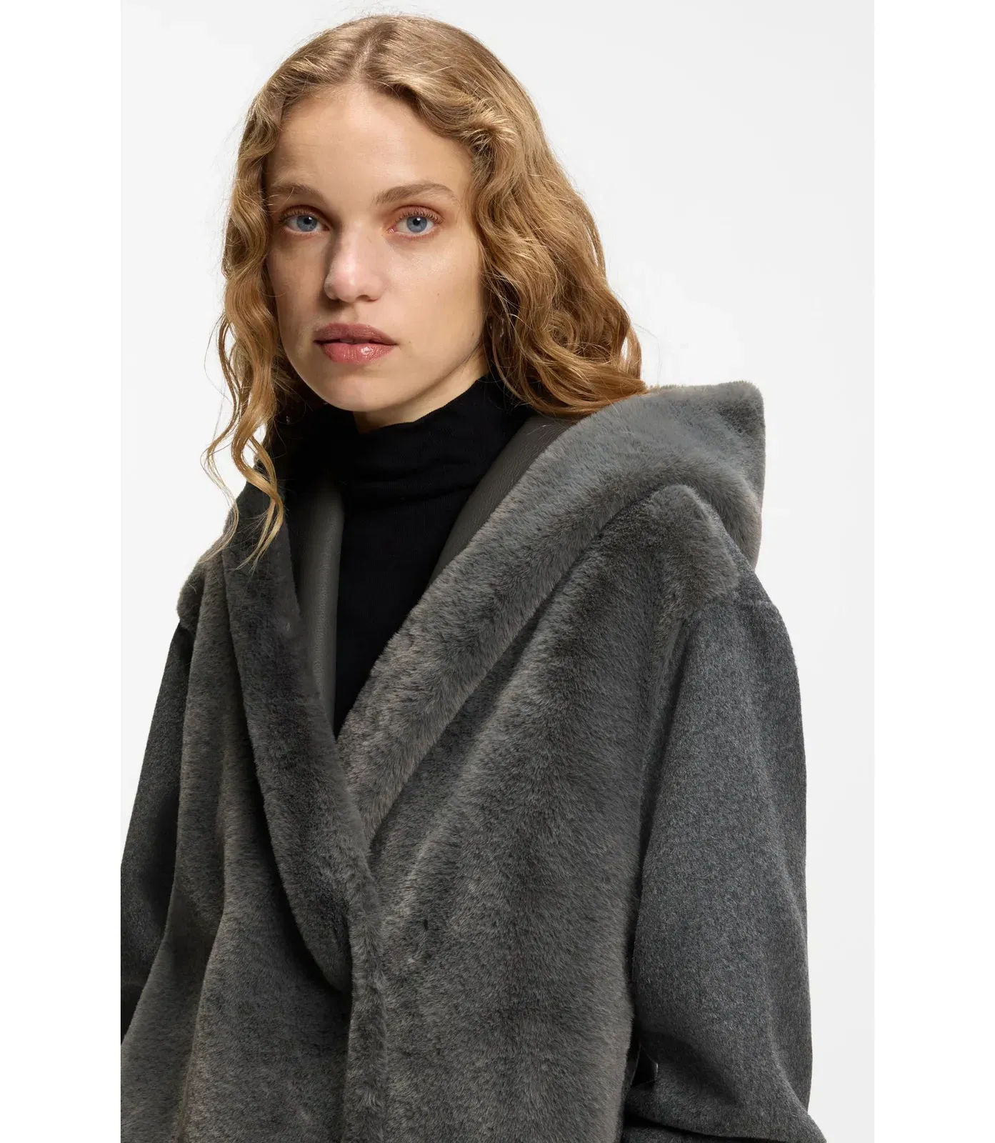 Boss Melange Coat In A Wool Blend Dark Grey Women's