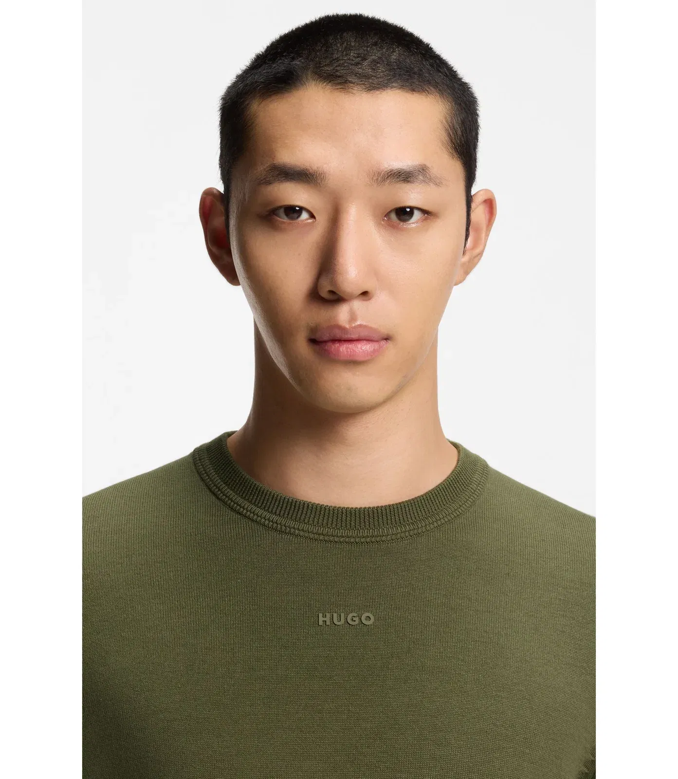 Hugo Logo Detail Sweater In Cotton Light Green