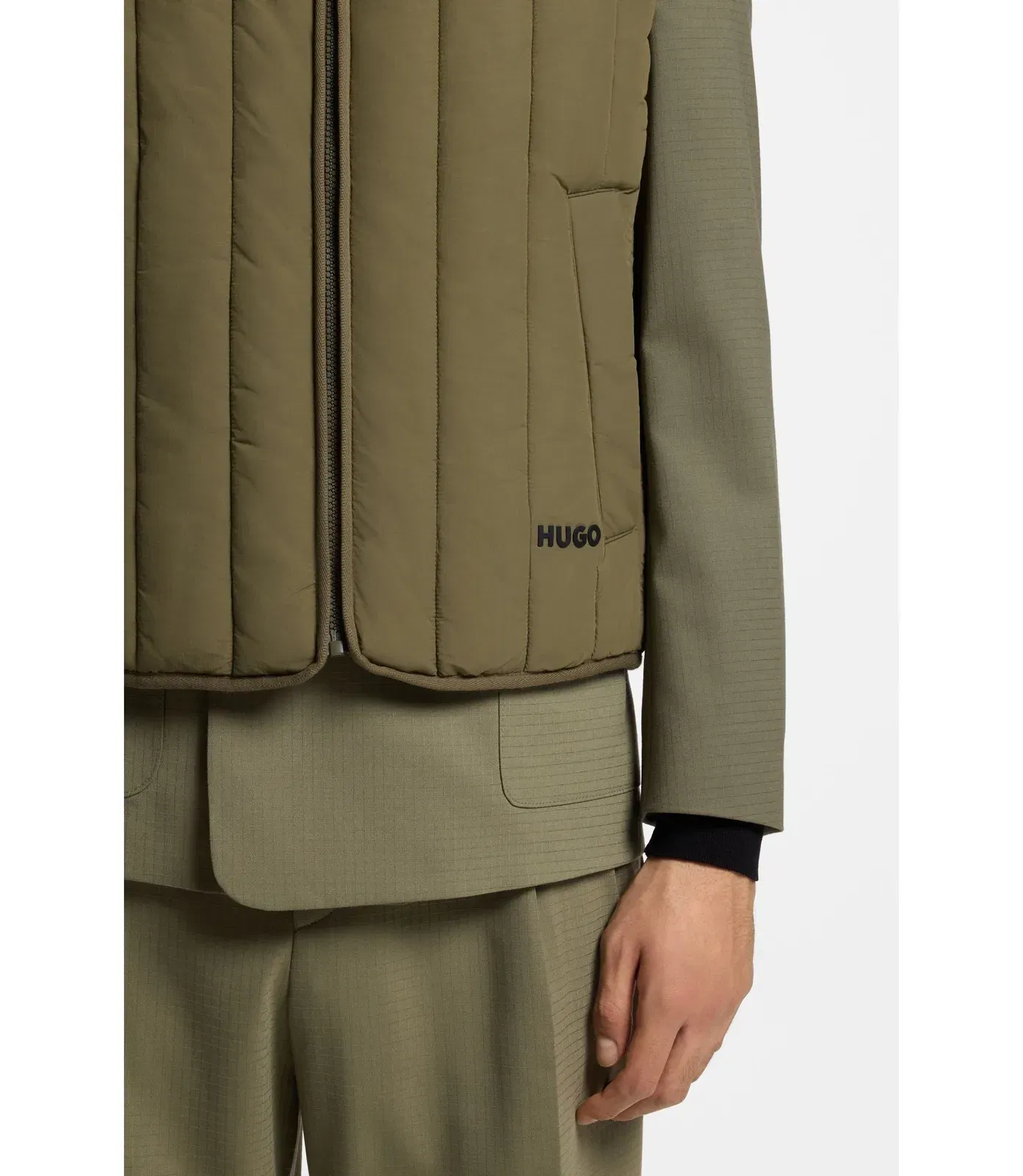 Hugo Lightweight Gilet With Vertical Quilting Light Green