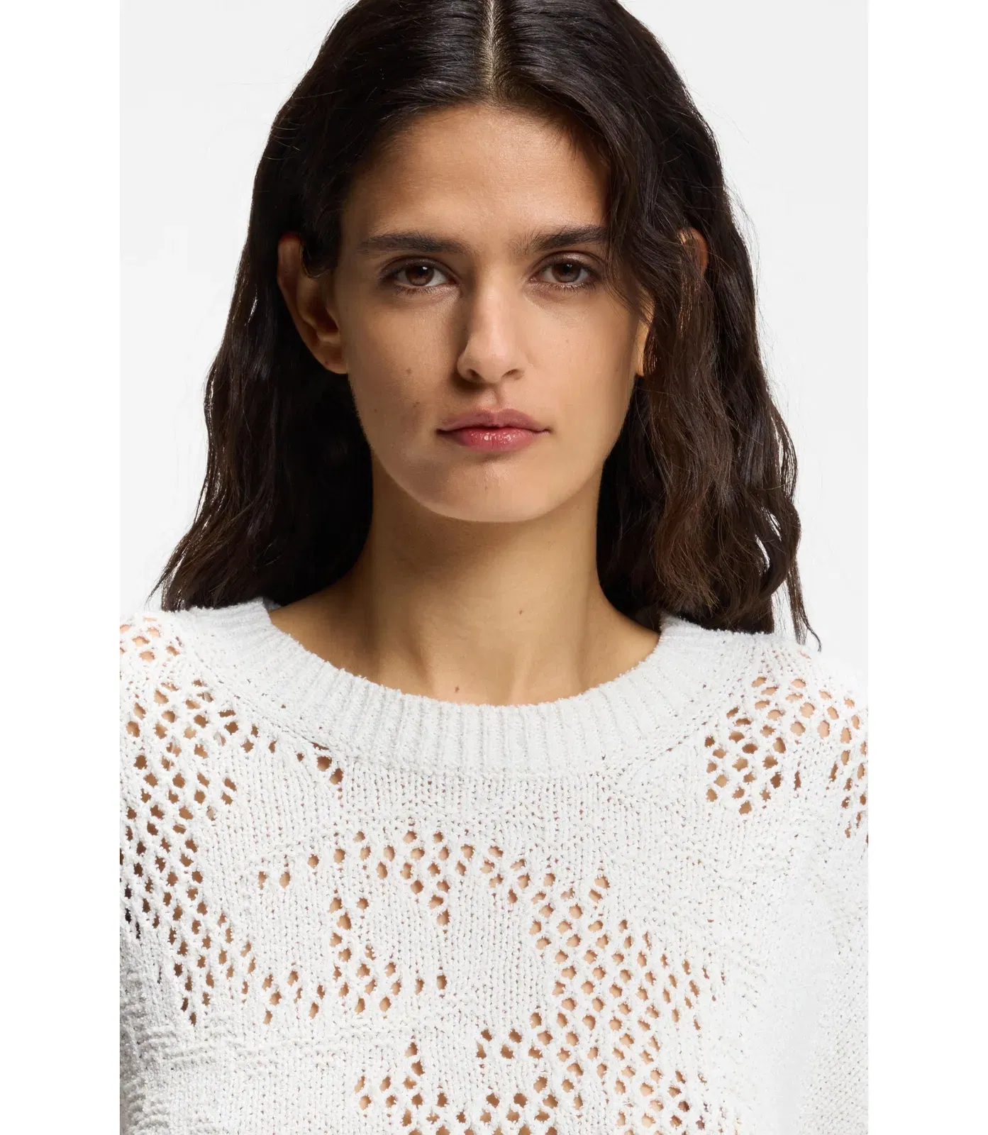 Boss Knitted Pattern Sweater In A Cotton Blend White Women's