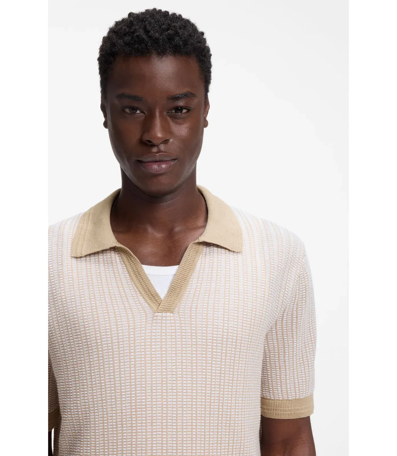Hugo Johhny Collar Sweater In Cotton And Linen Beige