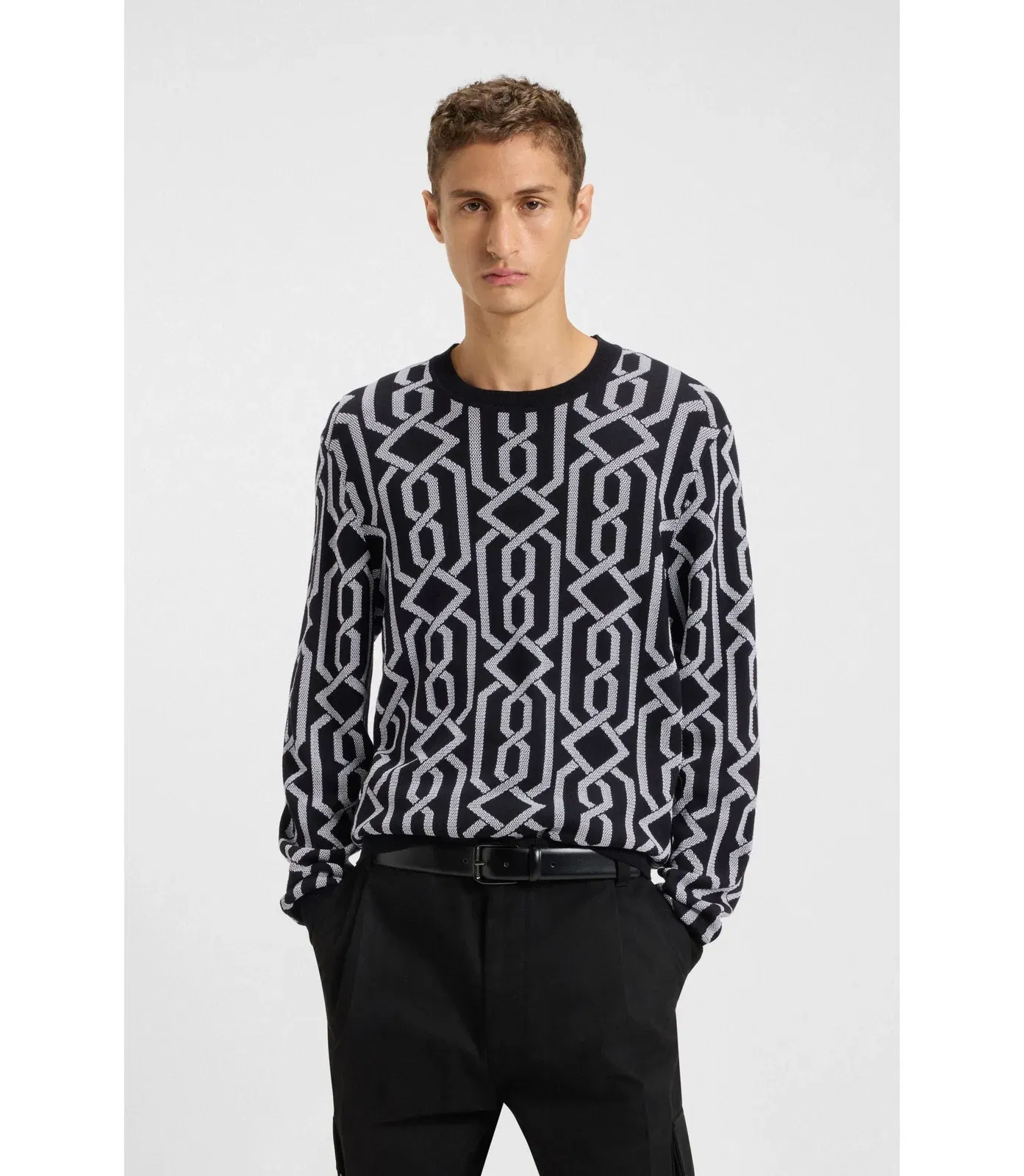 Hugo Jacquard Pattern Sweater In A Regular Fit Black