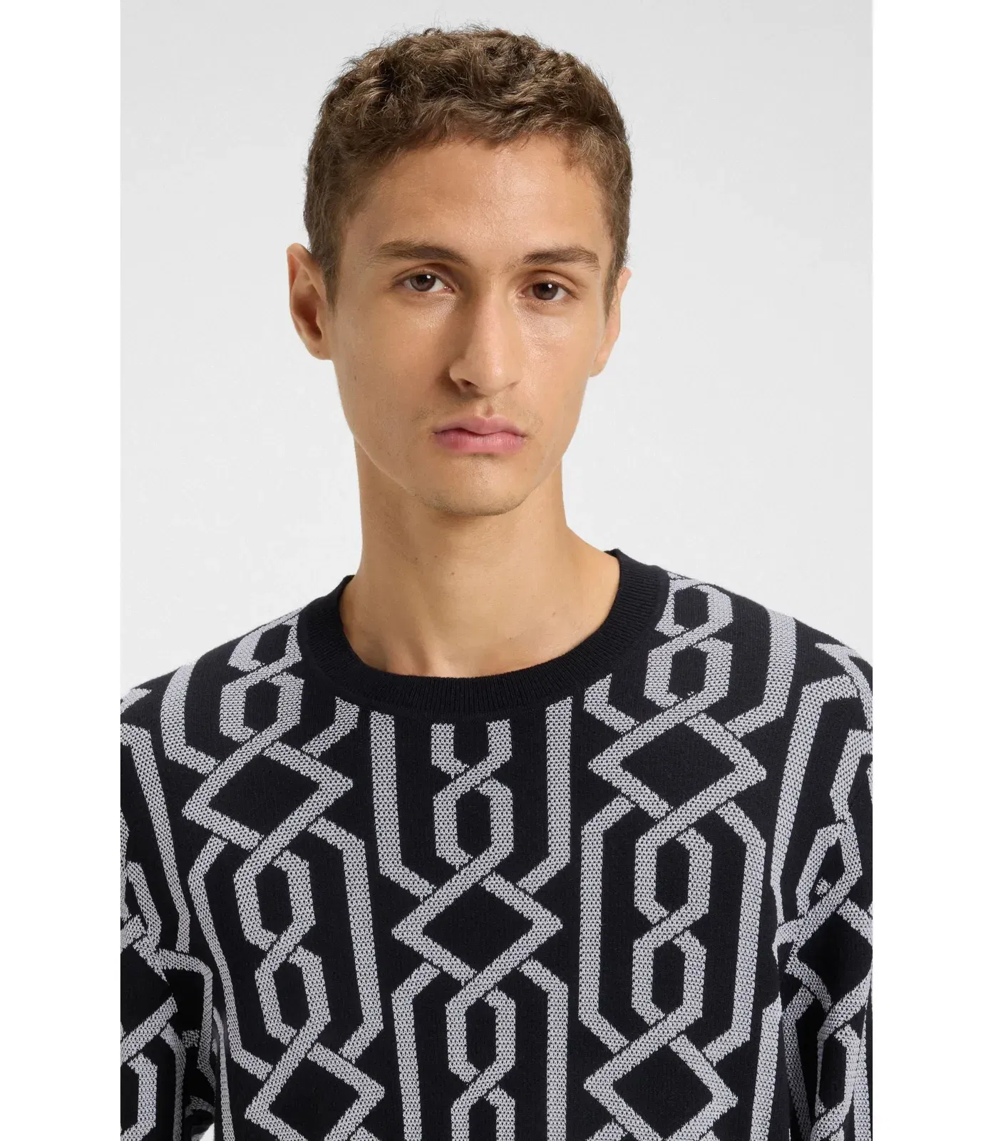 Hugo Jacquard Pattern Sweater In A Regular Fit Black