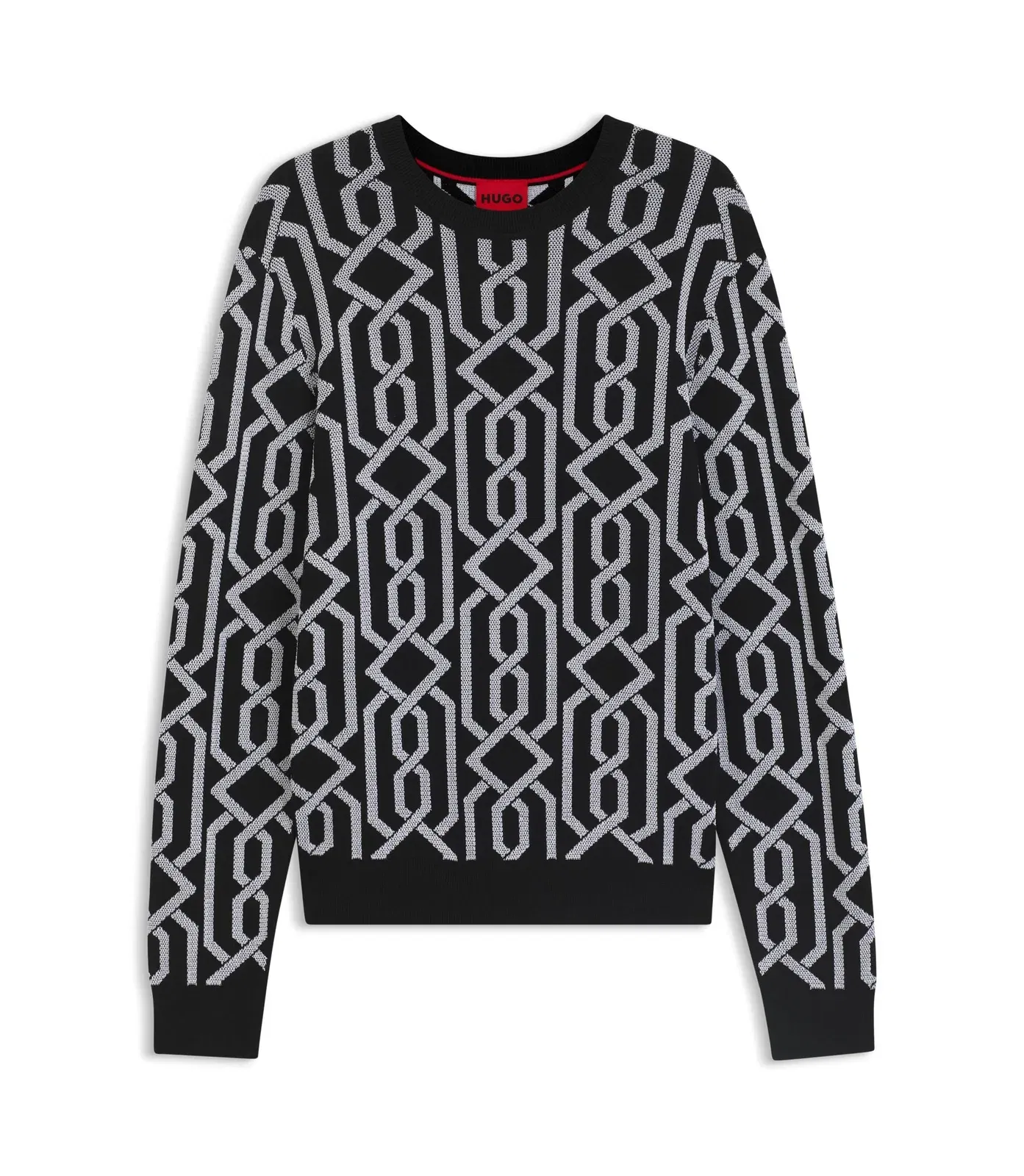 Hugo Jacquard Pattern Sweater In A Regular Fit Black