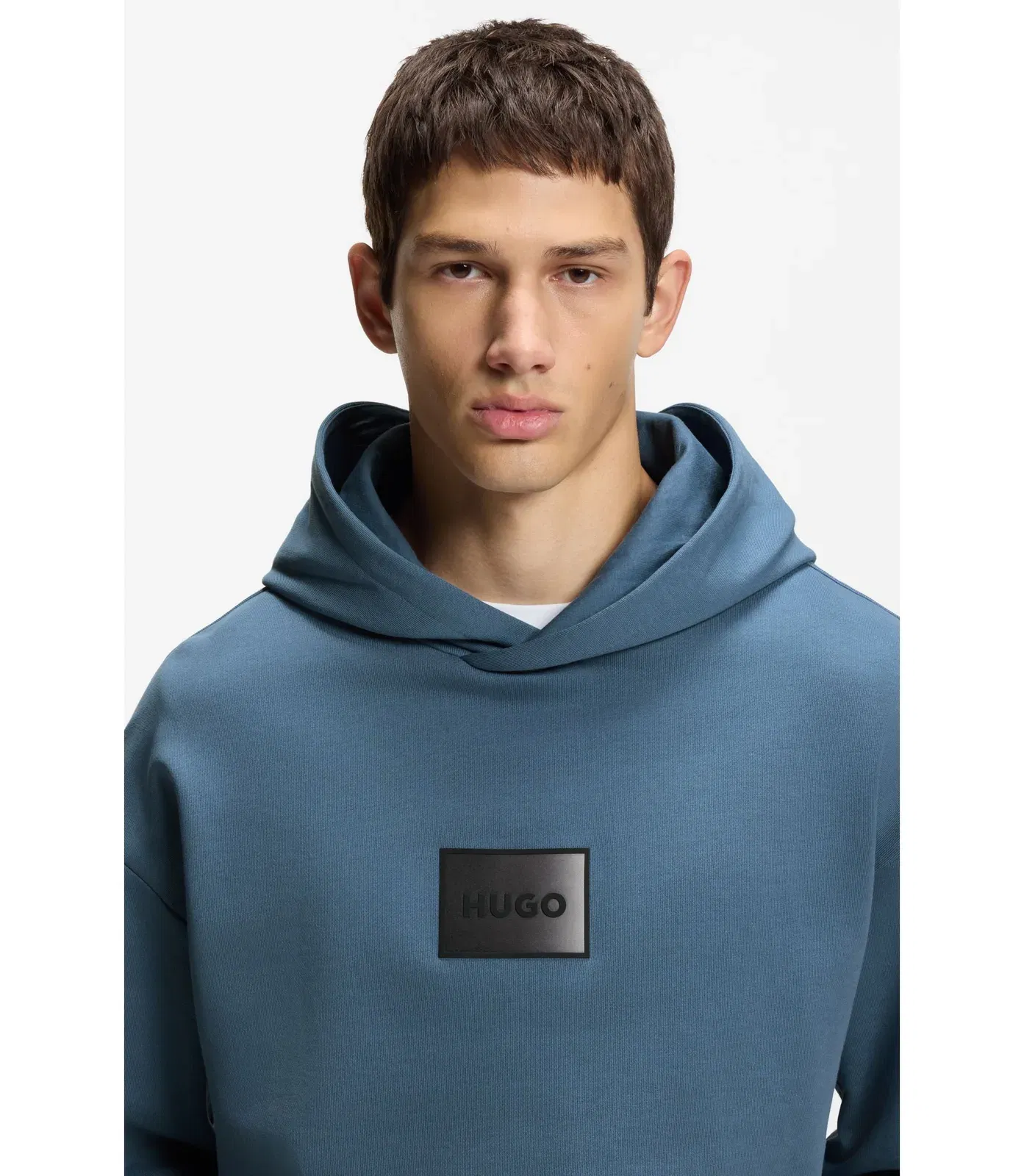 Hugo Gradient Logo Hoodie In Cotton Terry Light Blue