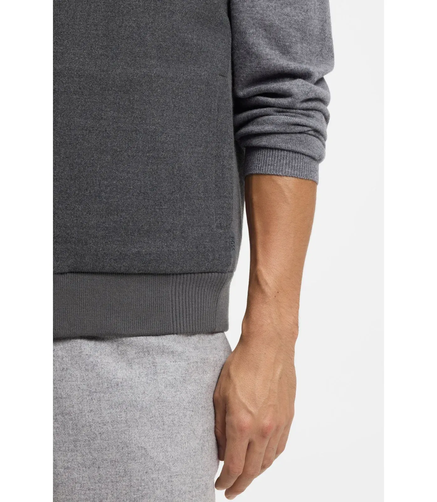 Boss Flannel Gilet With Ribbed Trims Dark Grey