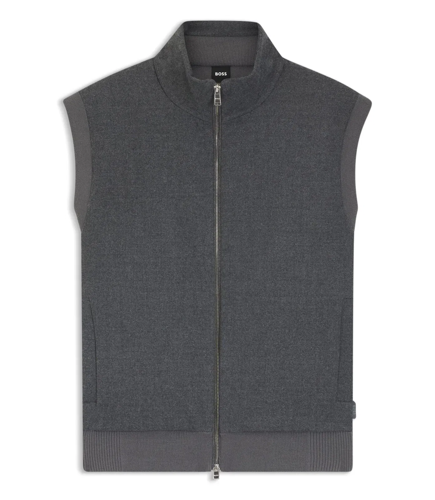 Boss Flannel Gilet With Ribbed Trims Dark Grey
