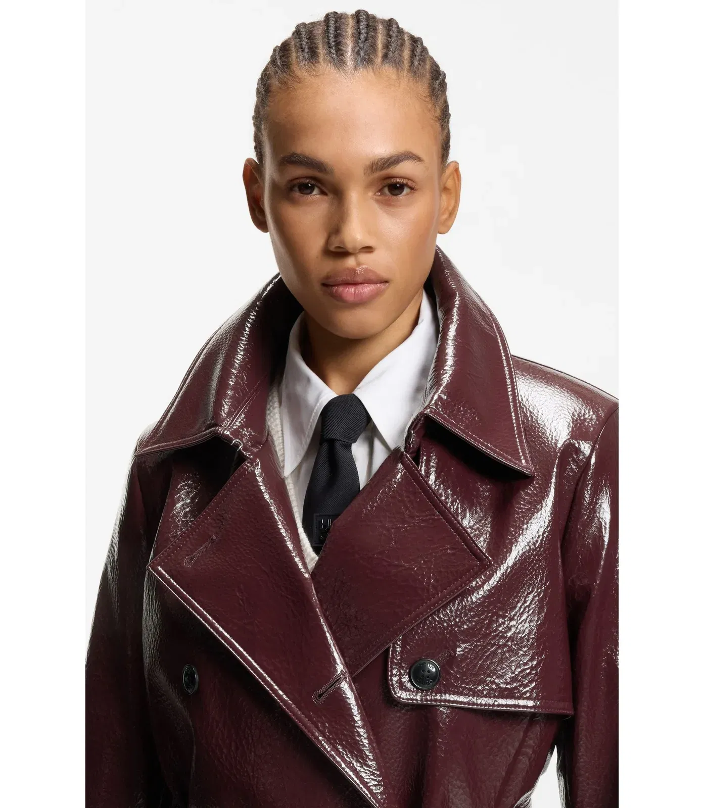Hugo Faux Leather Trench Coat With Double Breasted Closure Dark Purple Women's