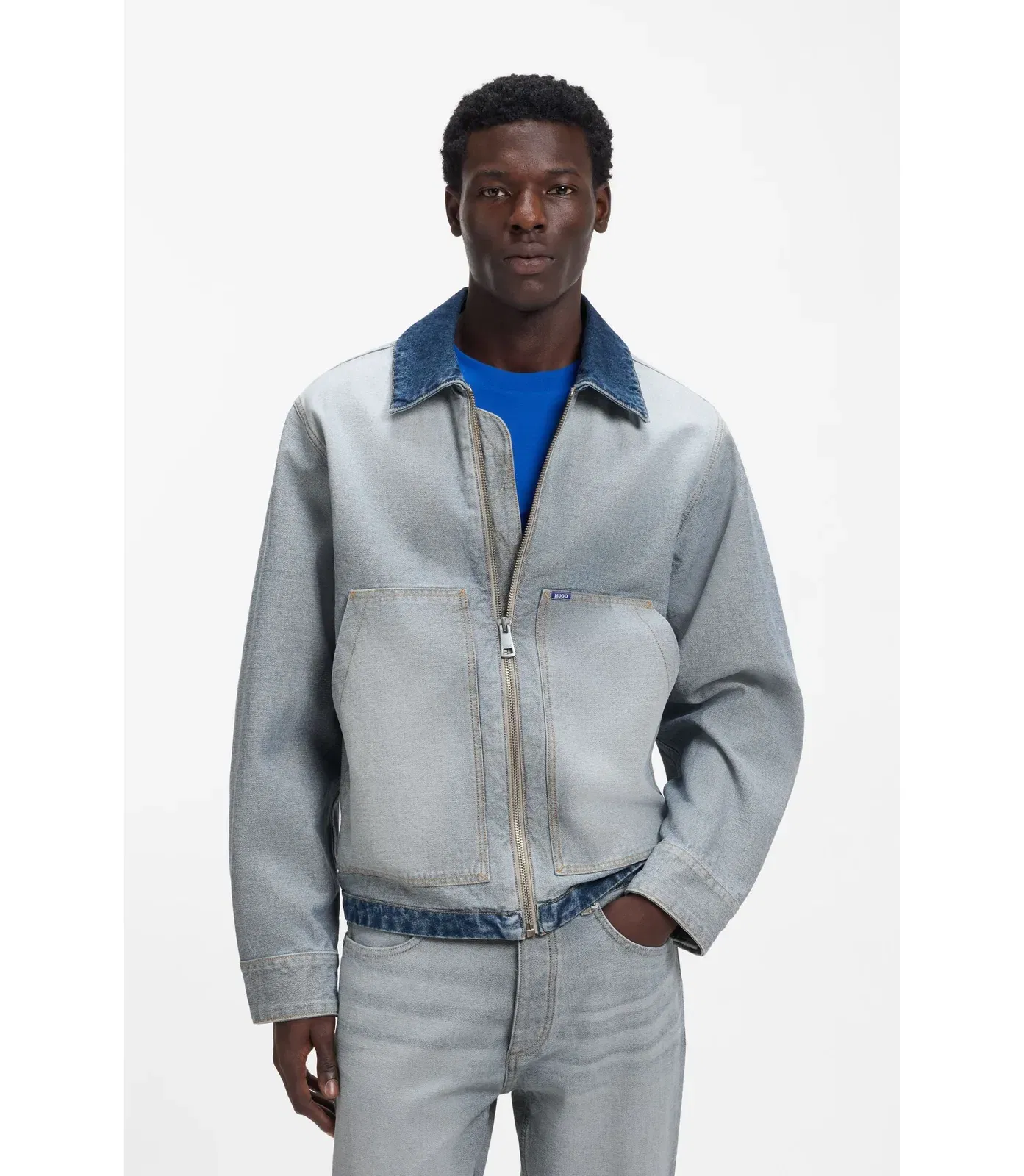 Hugo Denim Jacket With Inside Out Styling Light Blue
