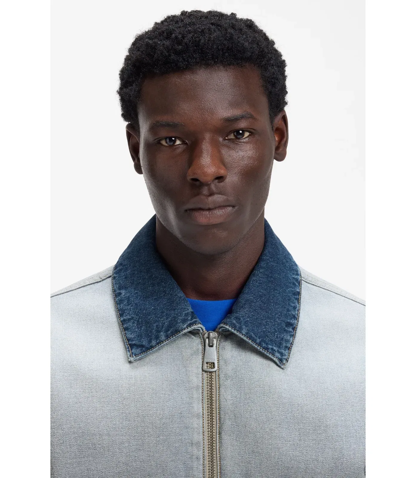 Hugo Denim Jacket With Inside Out Styling Light Blue