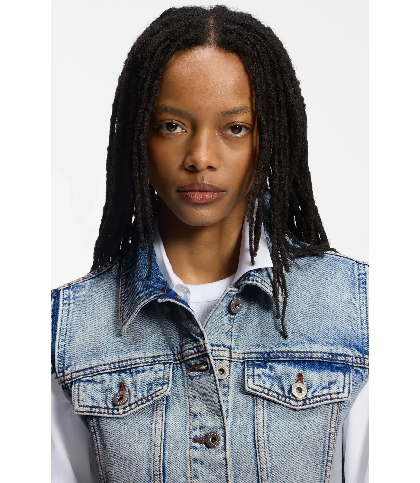 Hugo Cropped Sleeveless Vest In Azure Blue Denim Light Blue Women's
