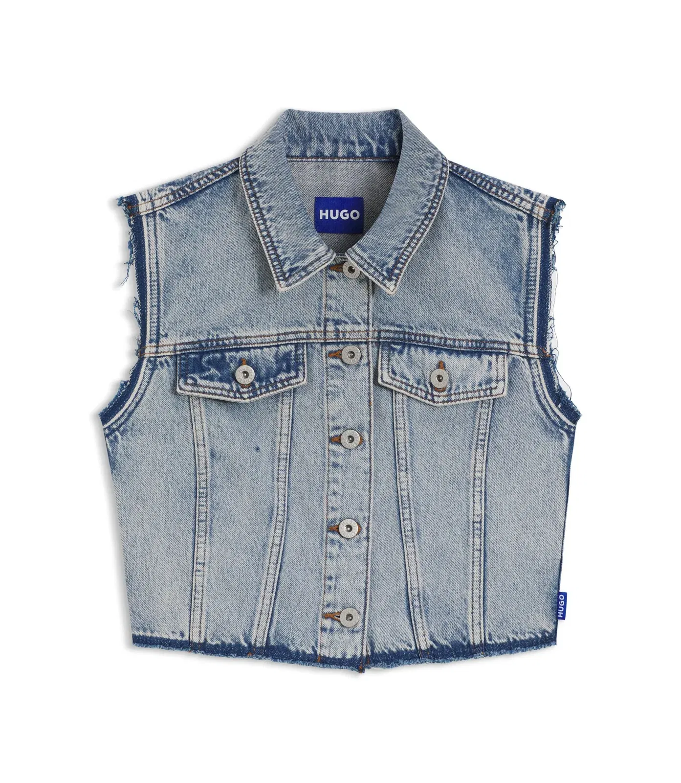 Hugo Cropped Sleeveless Vest In Azure Blue Denim Light Blue Women's