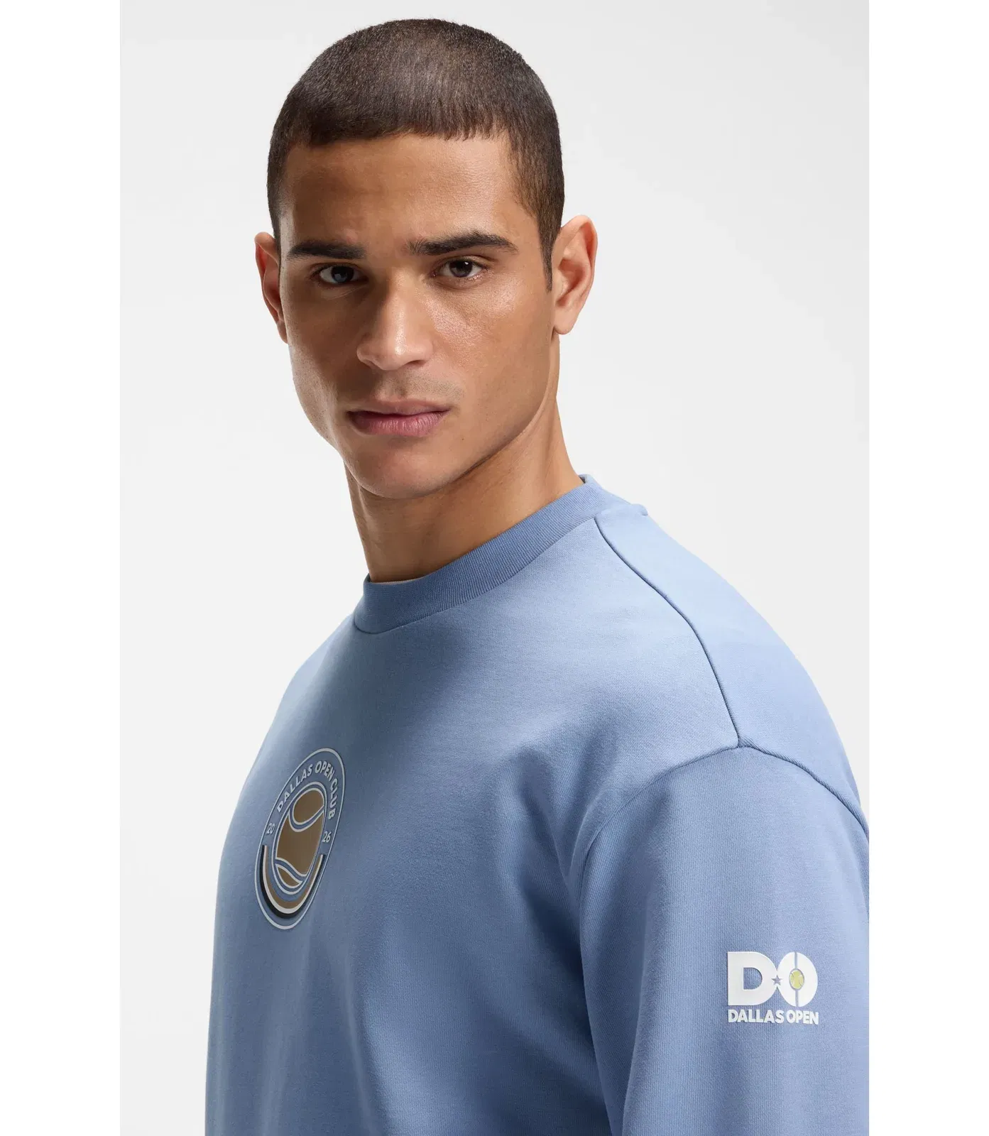 Boss Cotton Terry Sweatshirt With Tennis Artwork Light Blue
