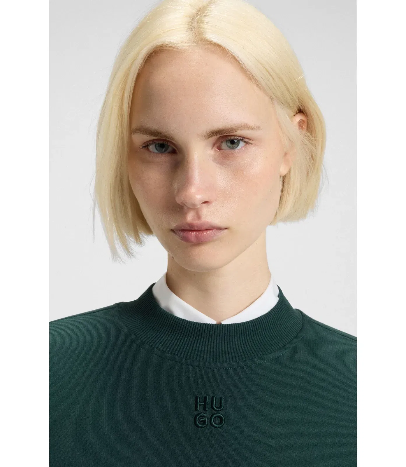 Hugo Cotton Terry Sweatshirt With Stacked Logo Embroidery Dark Green Women's