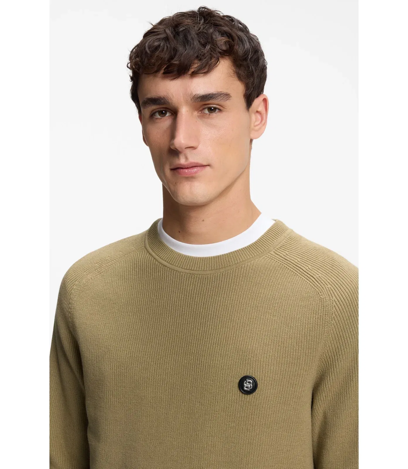 Boss Cotton Sweater With Double B Monogram Khaki