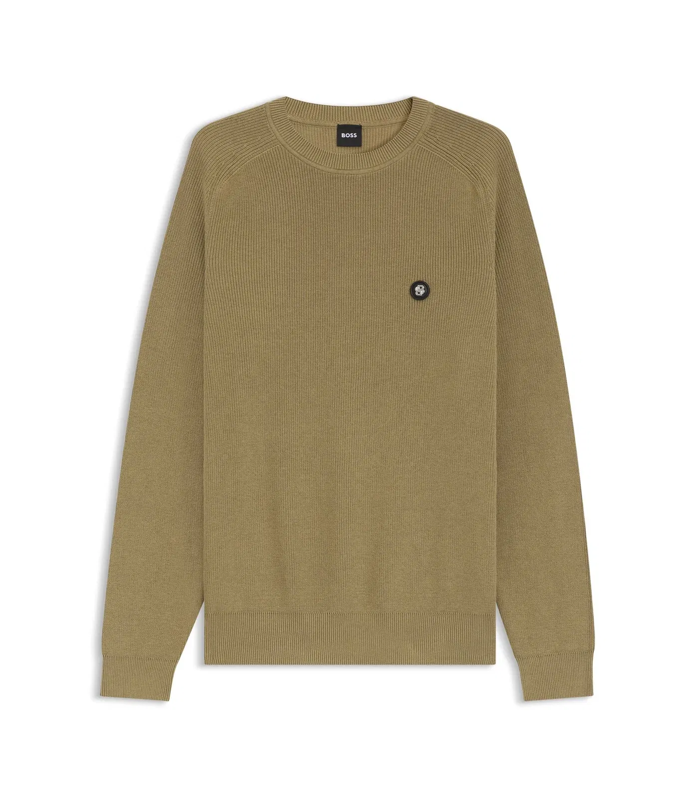 Boss Cotton Sweater With Double B Monogram Khaki