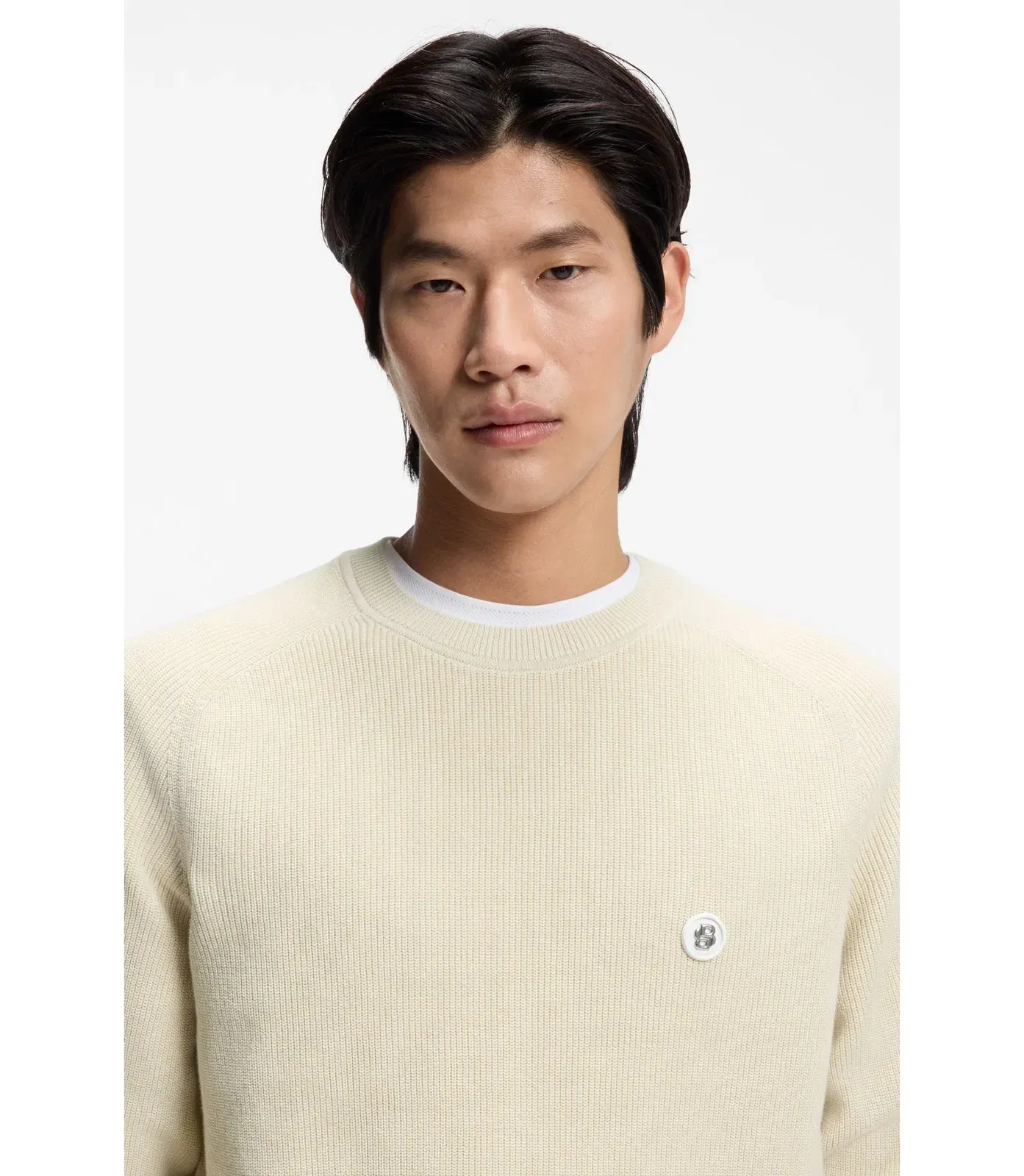 Boss Cotton Sweater With Double B Monogram White