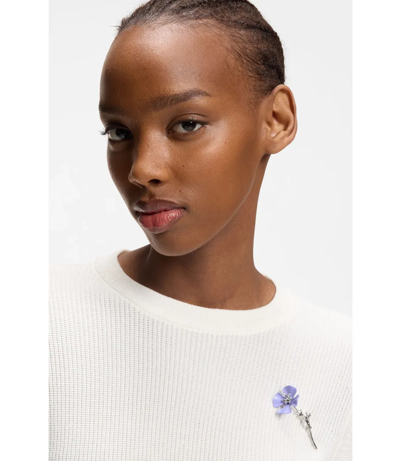 Hugo Cotton Sweater With Detachable Floral Brooch White Women's
