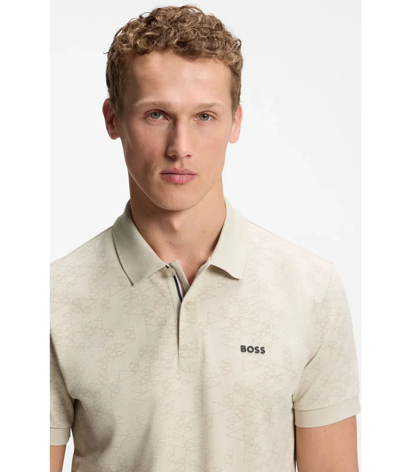 Boss Cotton Piqu Polo Shirt With All Over Print Light Beige