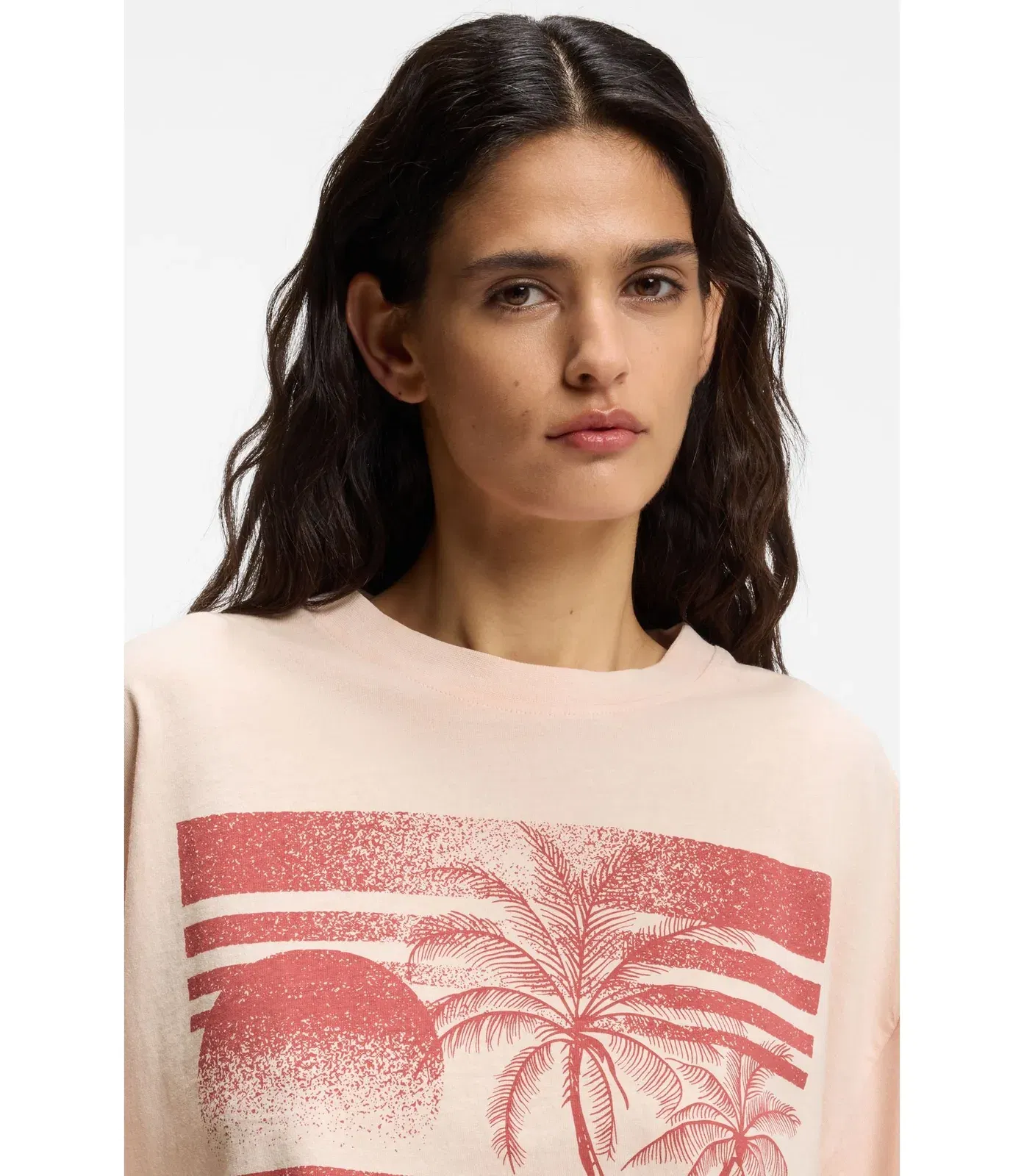 Boss Cotton Jersey T-Shirt With Printed Artwork Light Pink Women's