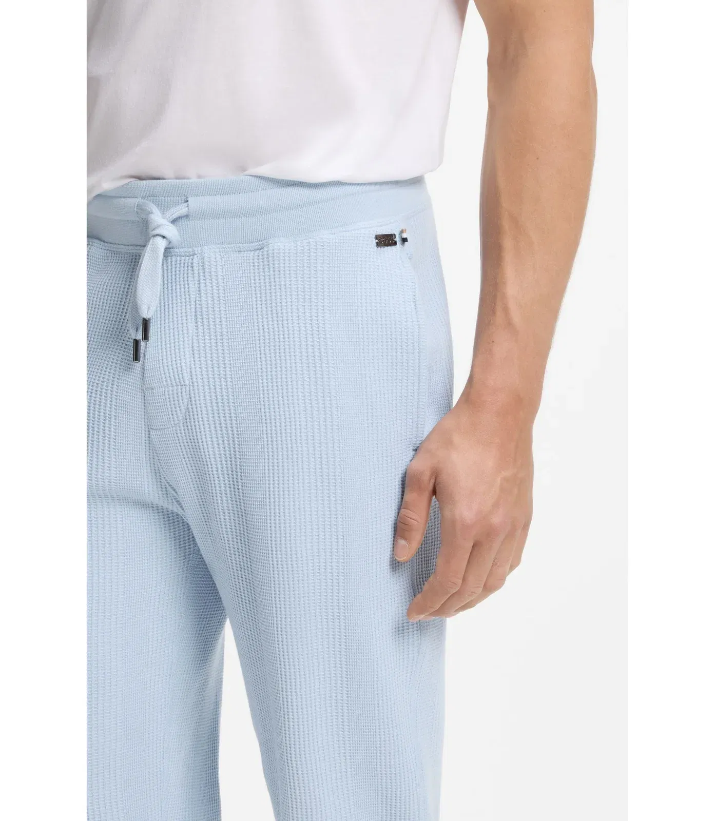 Boss Cotton Blend Sweatpants With Waffle Structure Light Blue