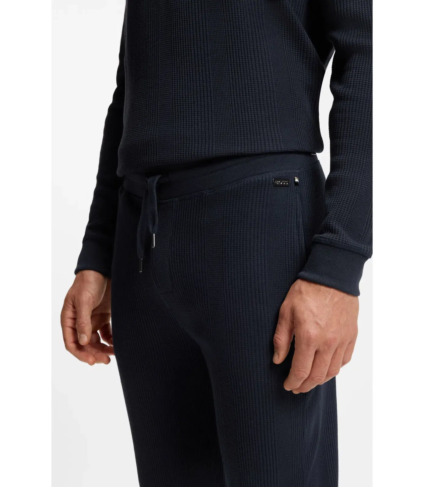 Boss Cotton Blend Sweatpants With Waffle Structure Dark Blue