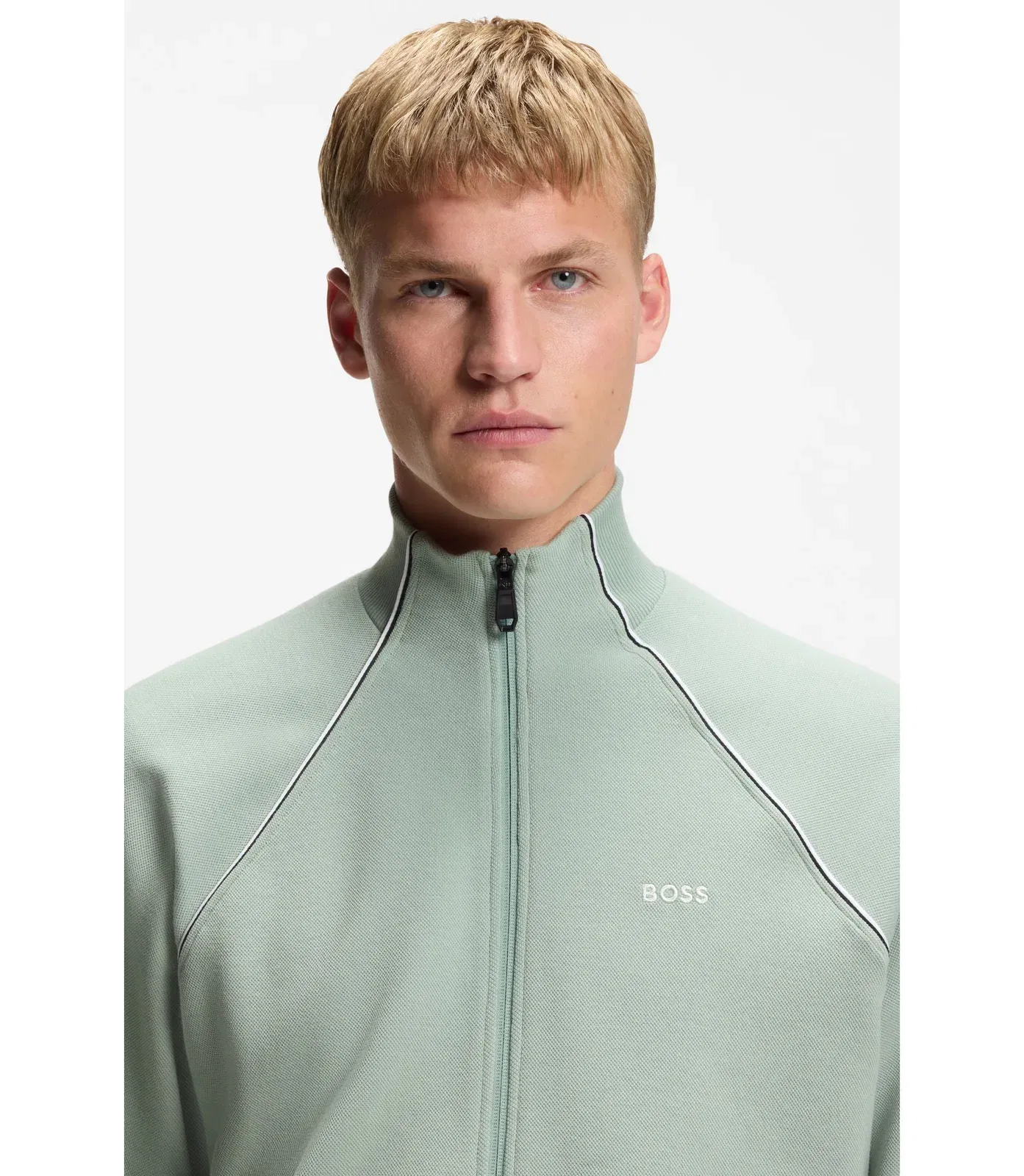 Boss Contrast Piping Sweatshirt In A Cotton Blend Light Green