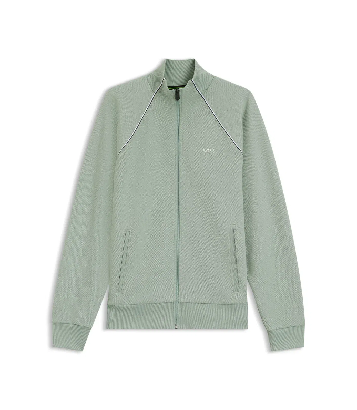 Boss Contrast Piping Sweatshirt In A Cotton Blend Light Green