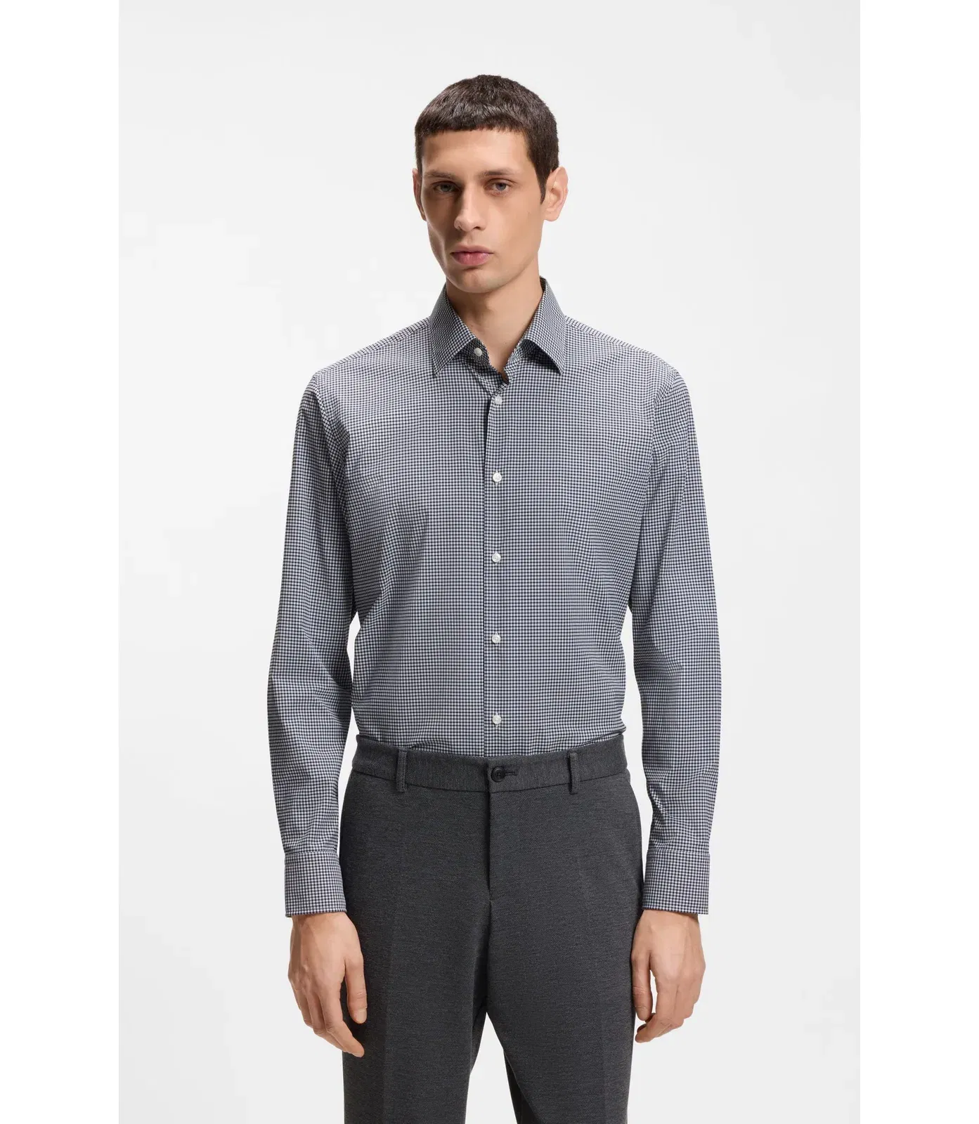 Boss Checked Regular Fit Shirt In Performance Stretch Fabric Black
