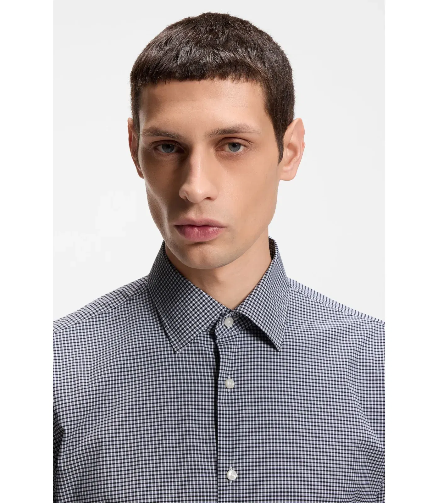 Boss Checked Regular Fit Shirt In Performance Stretch Fabric Black