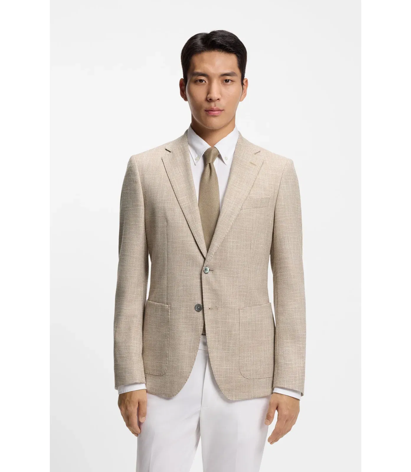 Boss Checked Regular Fit Jacket In Comfort Stretch Cloth Khaki