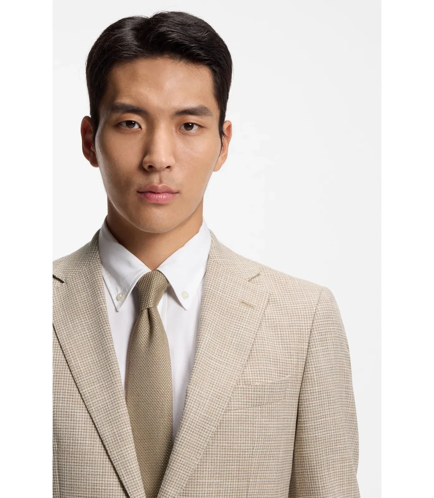 Boss Checked Regular Fit Jacket In Comfort Stretch Cloth Khaki
