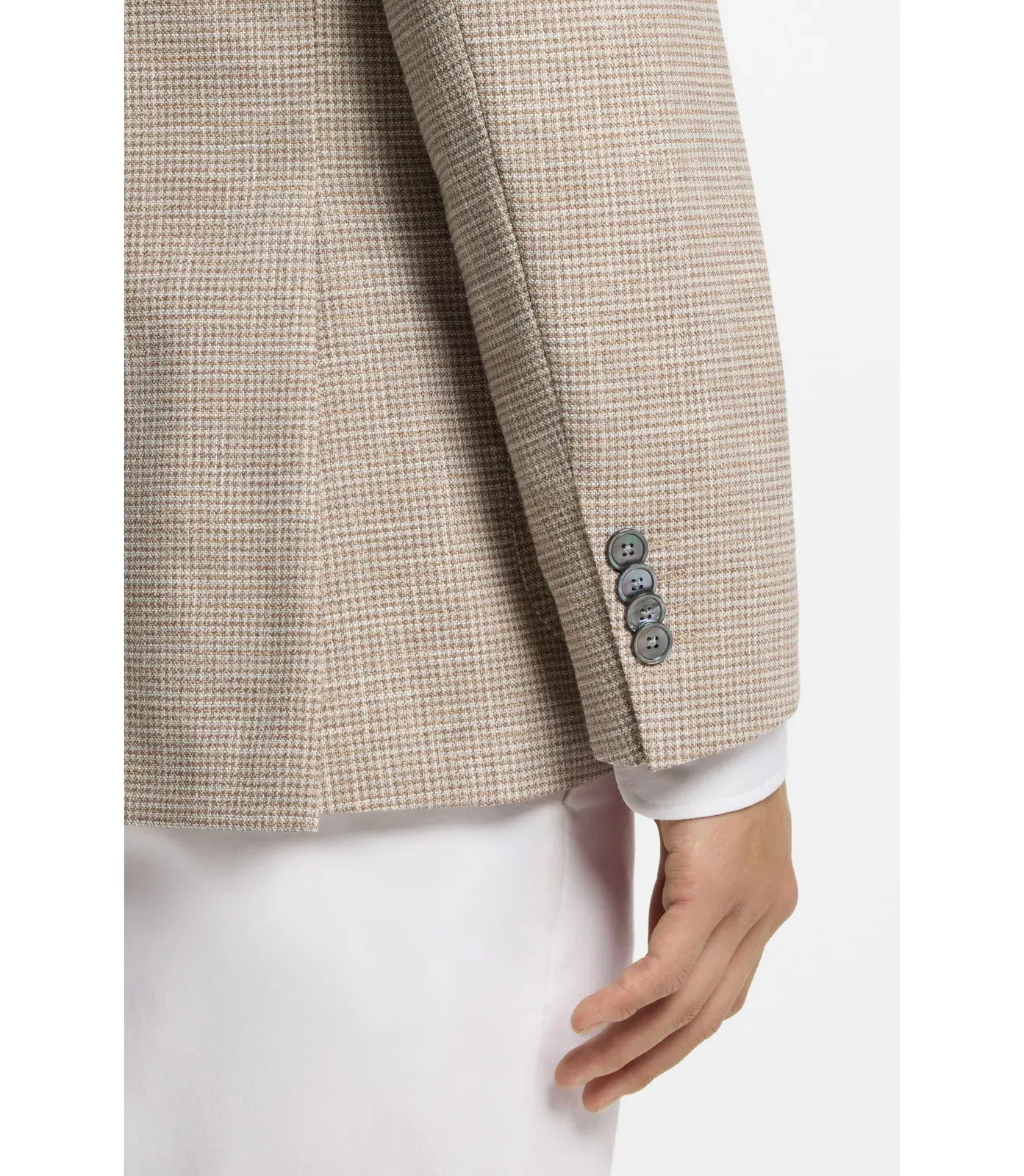 Boss Checked Regular Fit Jacket In Comfort Stretch Cloth Khaki