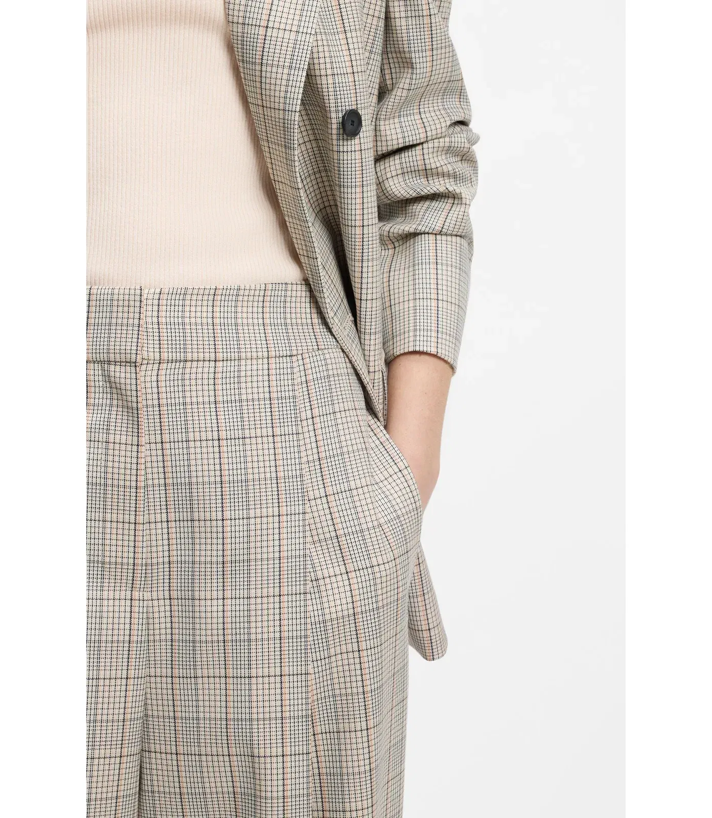 Boss Checked Oversized Fit Trousers In Stretch Wool Patterned Women's