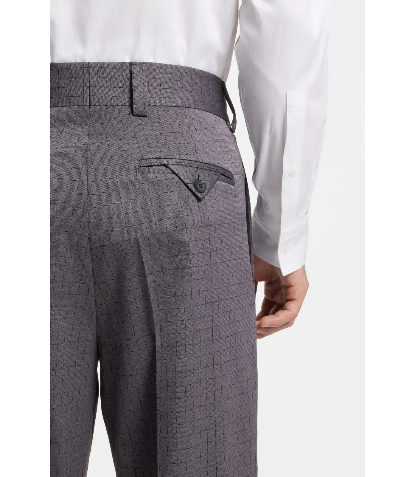 Hugo Checked Modern Fit Trousers In Stretch Cloth Dark Grey