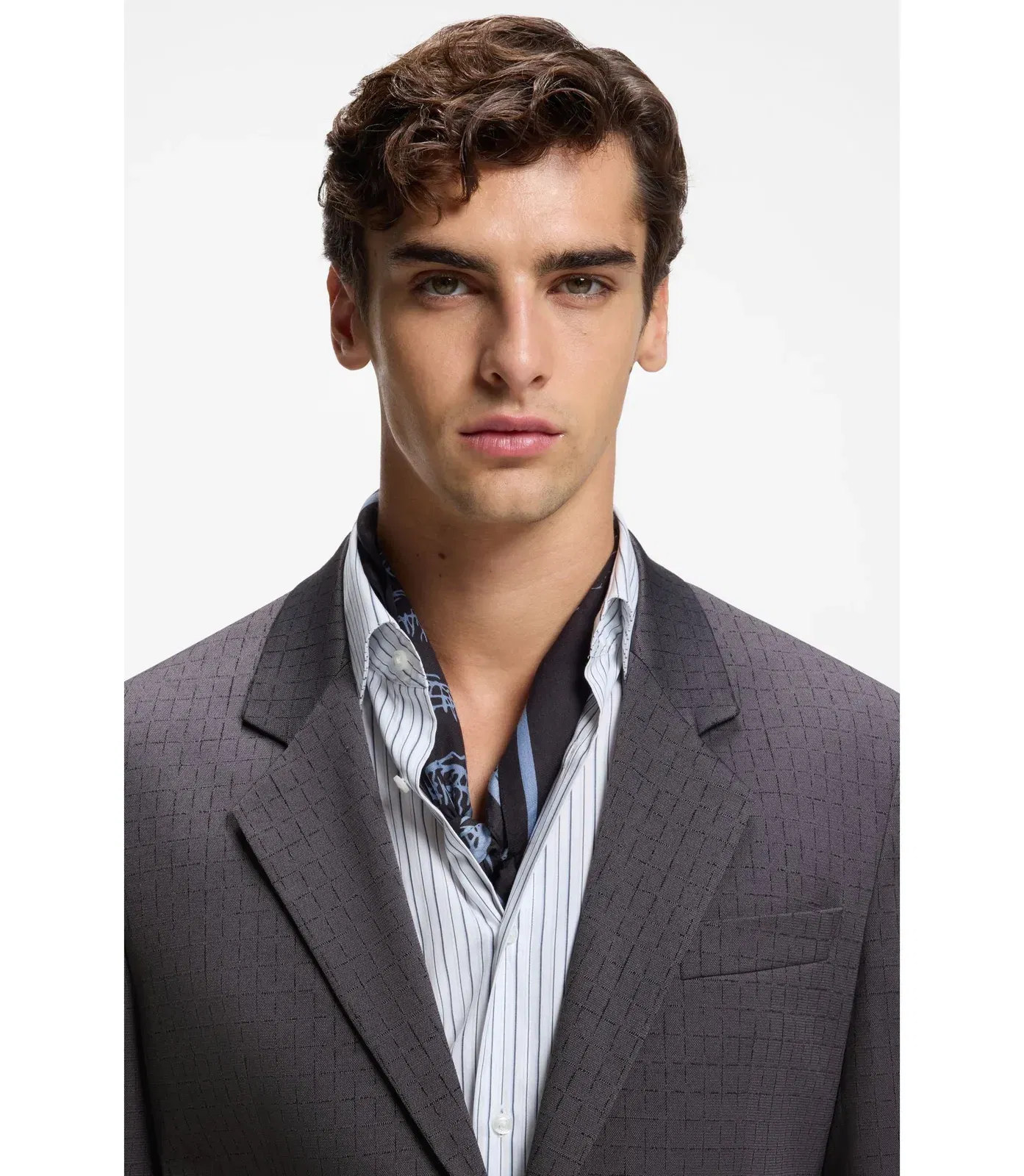 Hugo Checked Modern Fit Jacket In Stretch Cloth Dark Grey