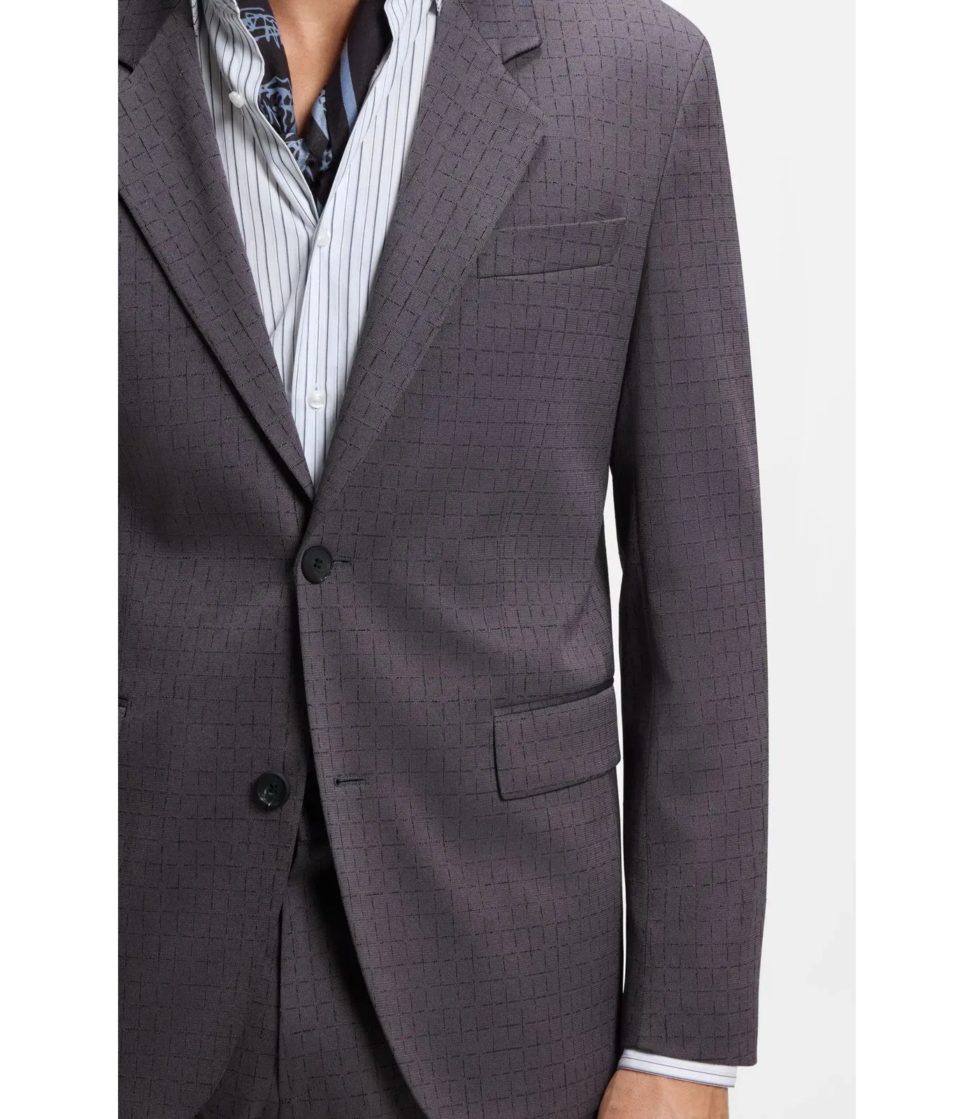 Hugo Checked Modern Fit Jacket In Stretch Cloth Dark Grey
