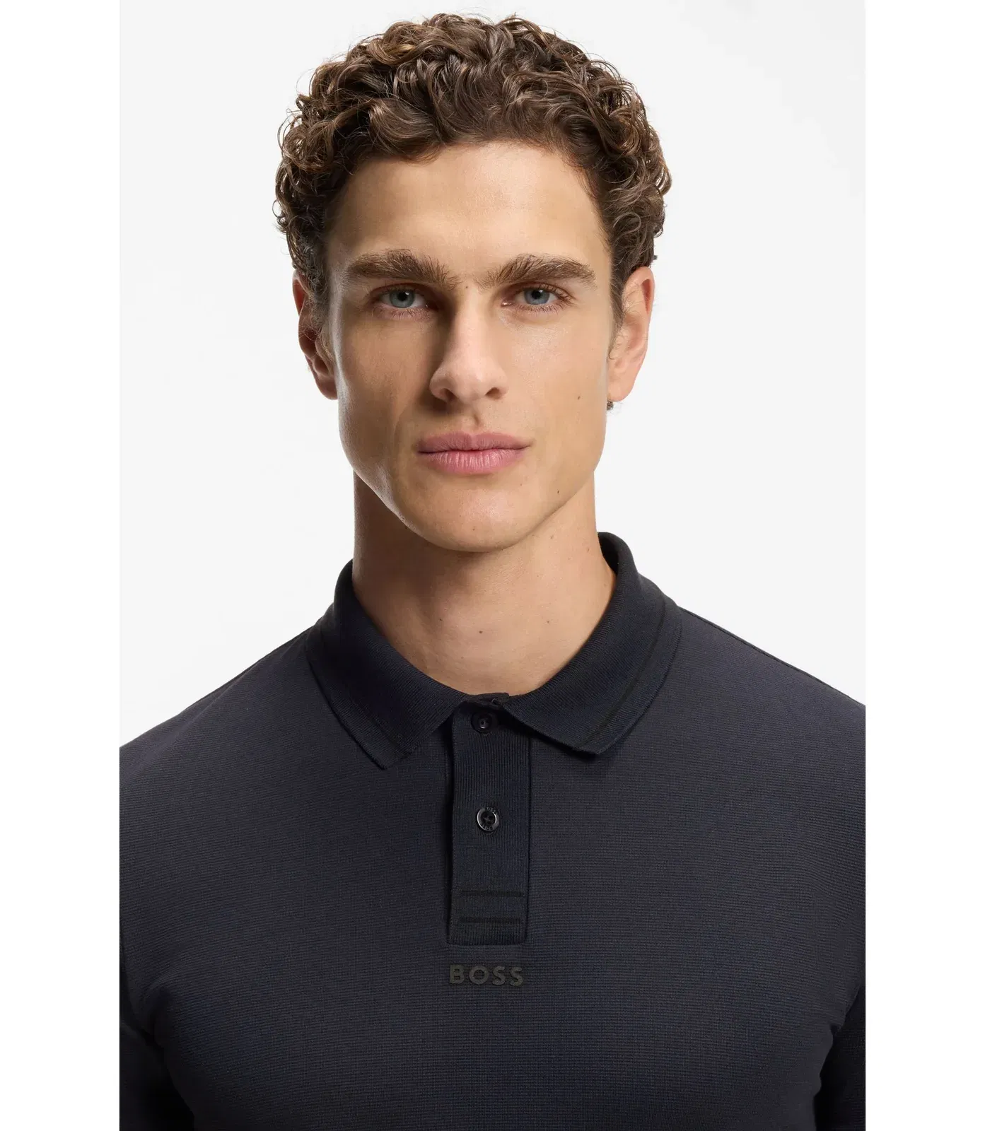 Boss Centred Logo Slim Fit Polo Shirt In Cotton Piqu Dark Blue