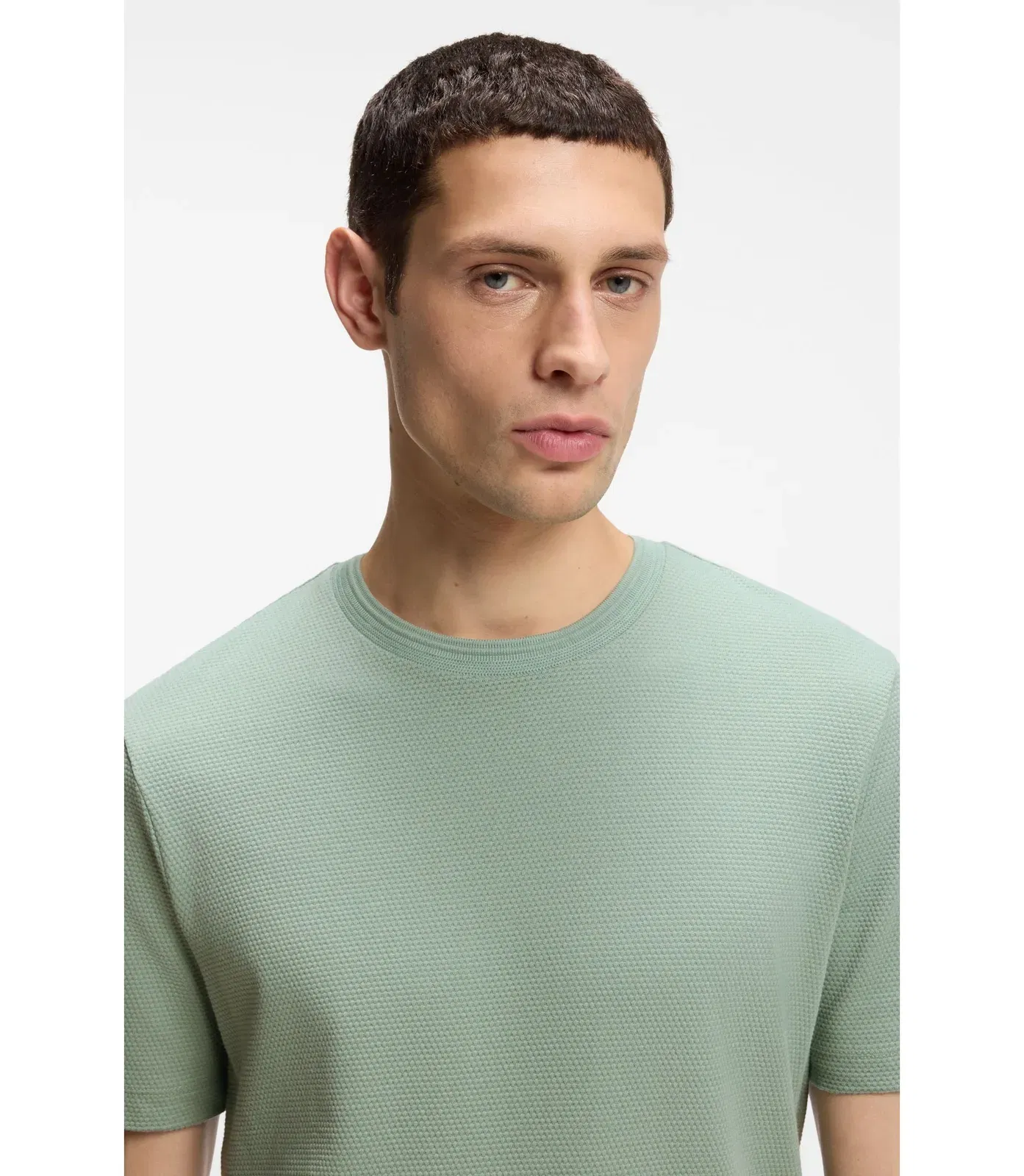Boss Bubble Jacquard Structure T-Shirt In A Cotton Blend Light Green