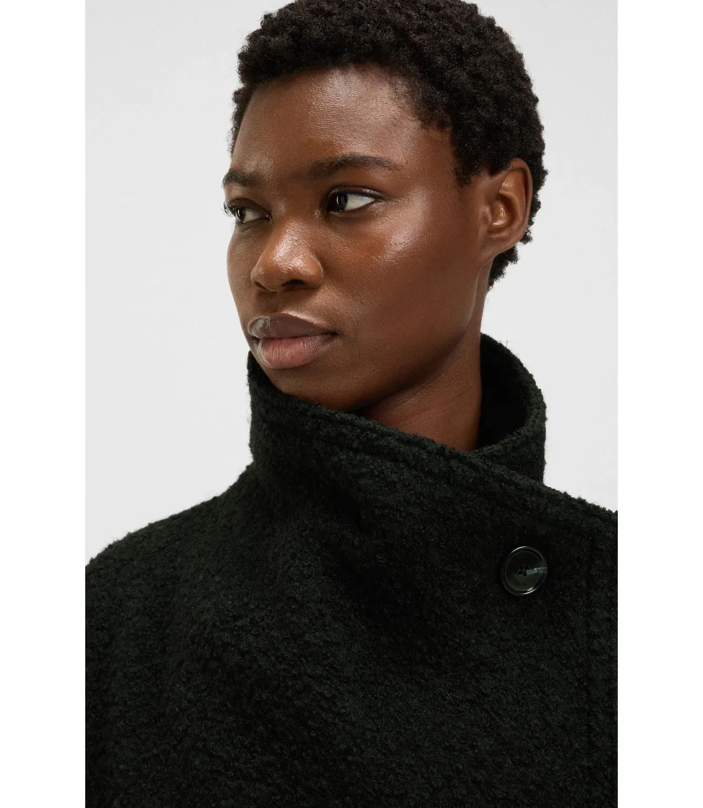Boss Boucl Coat With Stand Collar And Belt Black Women's