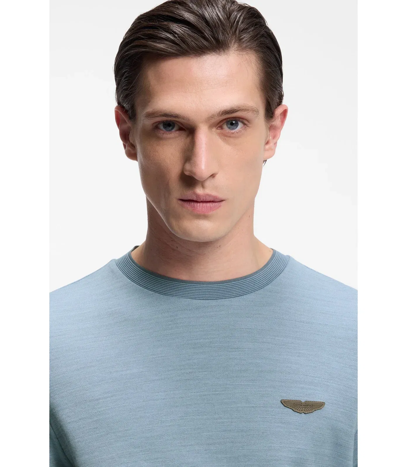 Boss X Aston Martin T Shirt In Wool Cotton Jacquard Light Blue