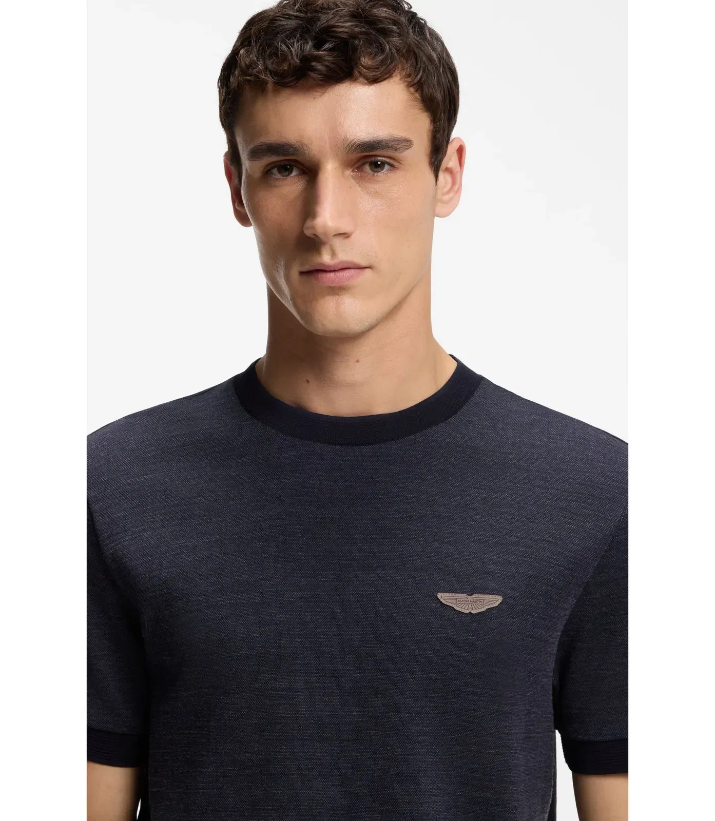 Boss X Aston Martin T Shirt In Wool Cotton Jacquard Dark Blue