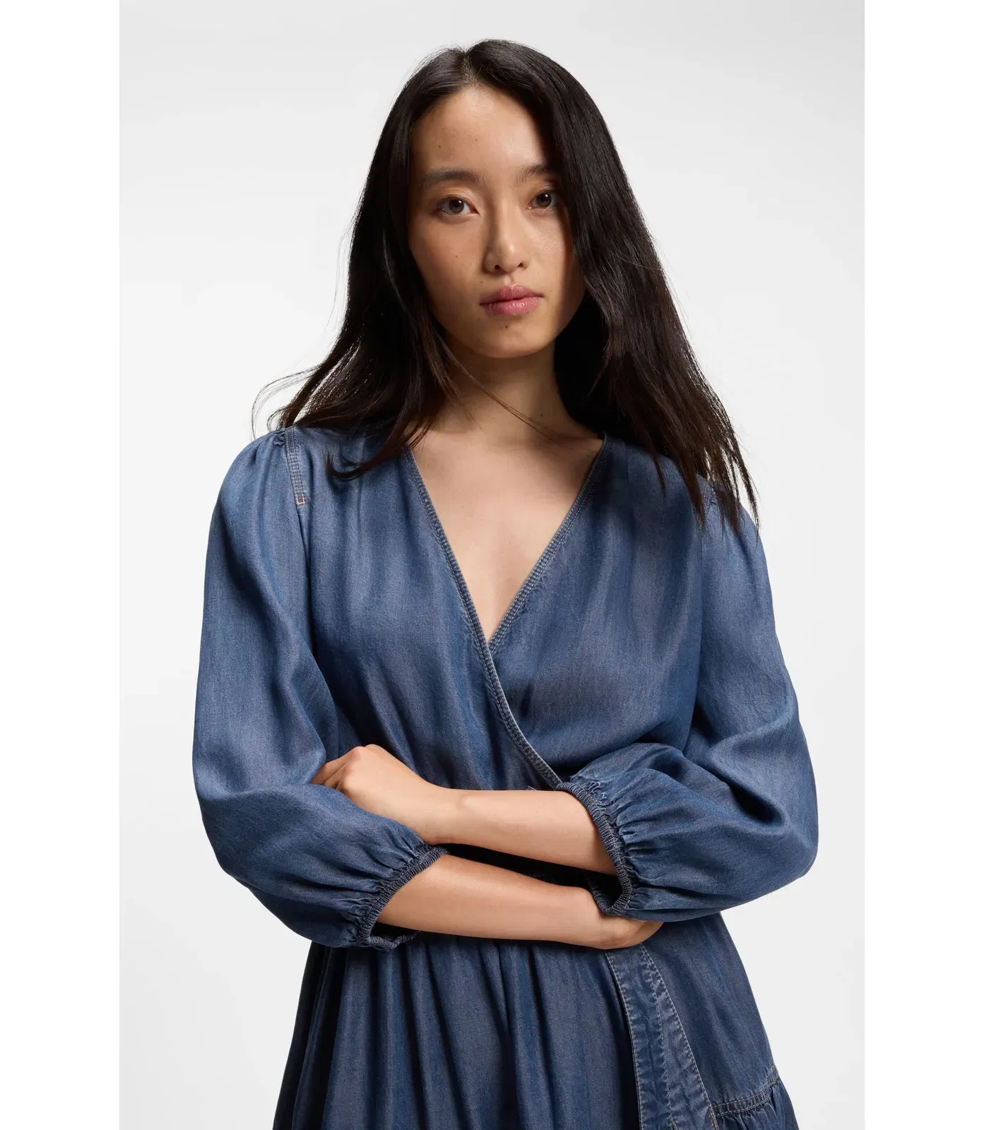Boss Balloon Sleeve Dress With Wrap Front Blue Women's