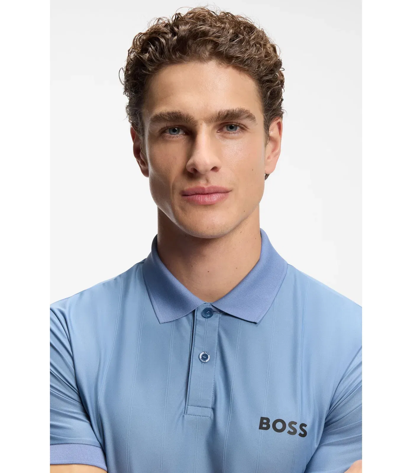 Boss Active Stripe Jersey Slim Fit Polo Shirt With Four Way Stretch Light Blue